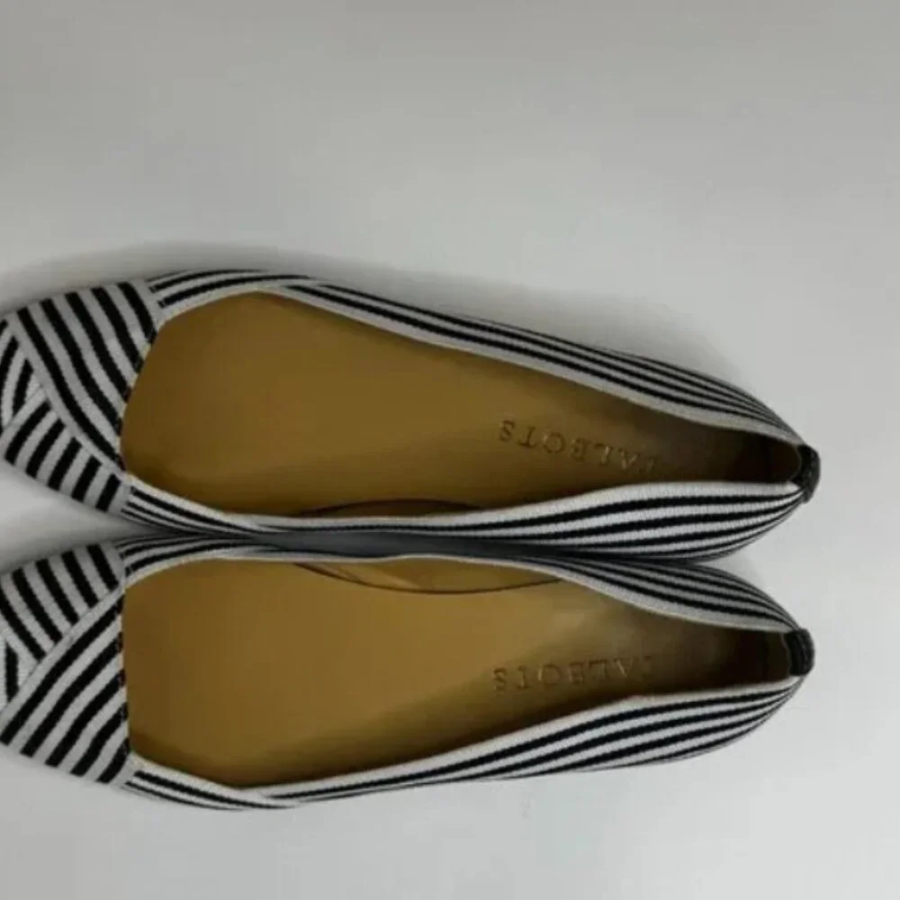 Talbots Edison Womens Black/White Striped Ribbon Pointed Flats Size 6.5
